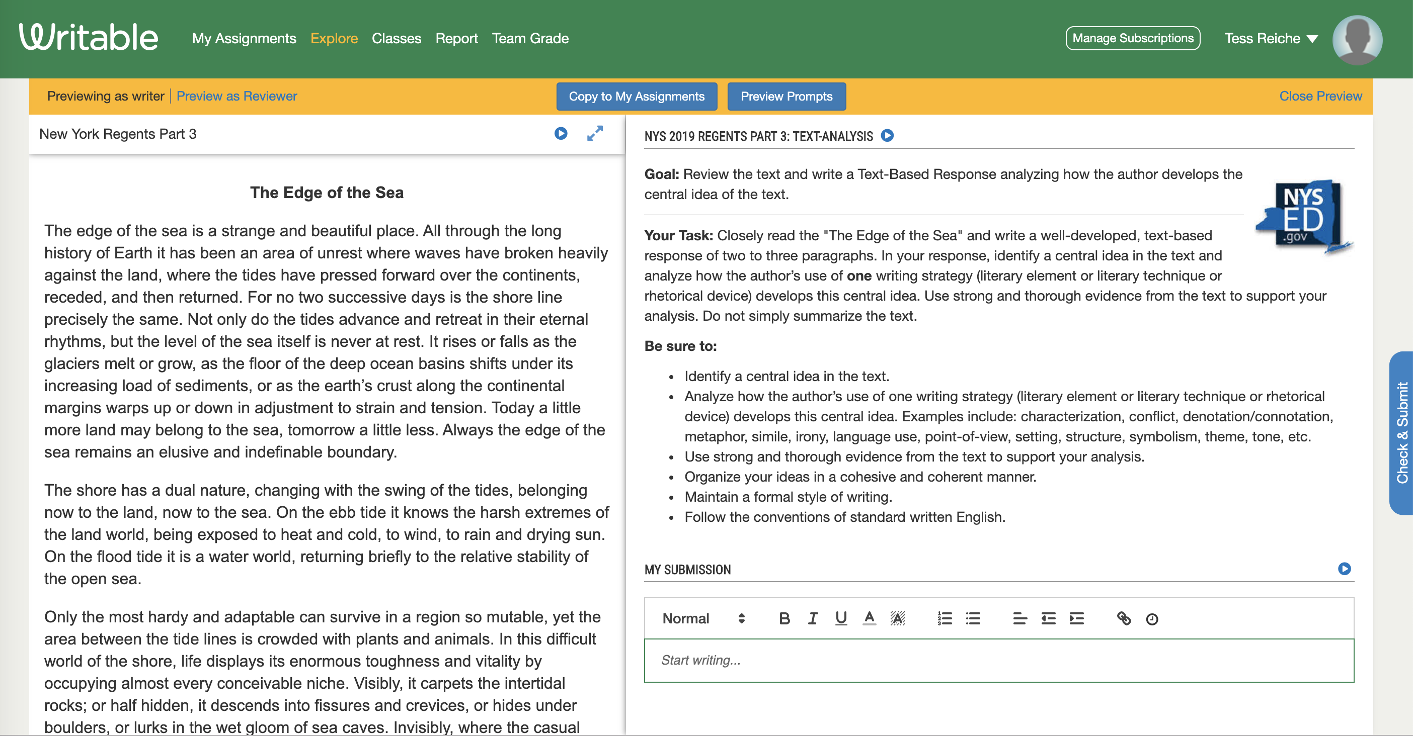 FSA 10-point Scale Text-Based Essay Writing Rubric